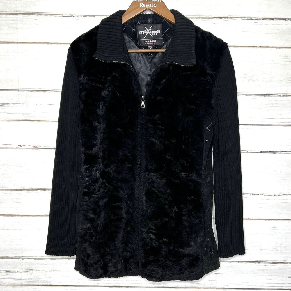 Wilsons Leather Maxima Faux Fur Embossed Leather Jacket Size Medium